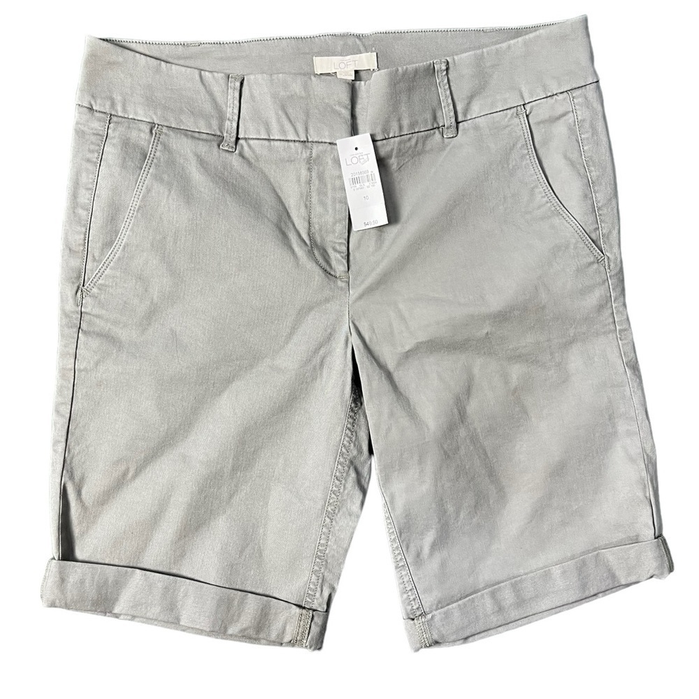 NEW LOFT Khaki Chino Bermuda Roll Short Flat Front Twill